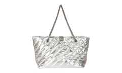 Medium Metallized Quilted Crush Carry All Tote Bag "Silver" 777856 2AAWU 8110