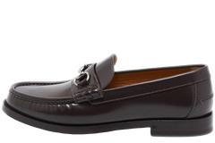 Brown Leather Horsebit Slip On Loafers