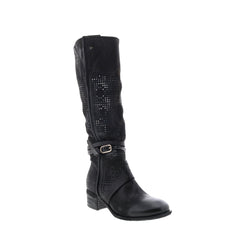 Gene A40313-101 Womens Black Leather Hook & Loop Knee High Boots