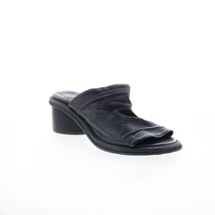Lior Womens Black Leather Slip On Heeled Sandals Shoes
